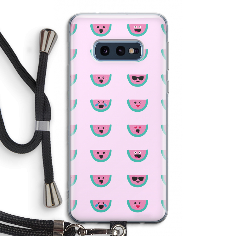 Smiley watermeloenprint: Samsung Galaxy S10e Transparant Hoesje met koord