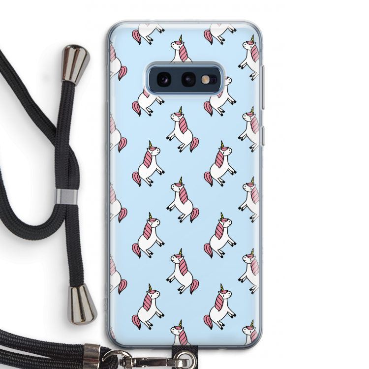 Eenhoorns overal: Samsung Galaxy S10e Transparant Hoesje met koord