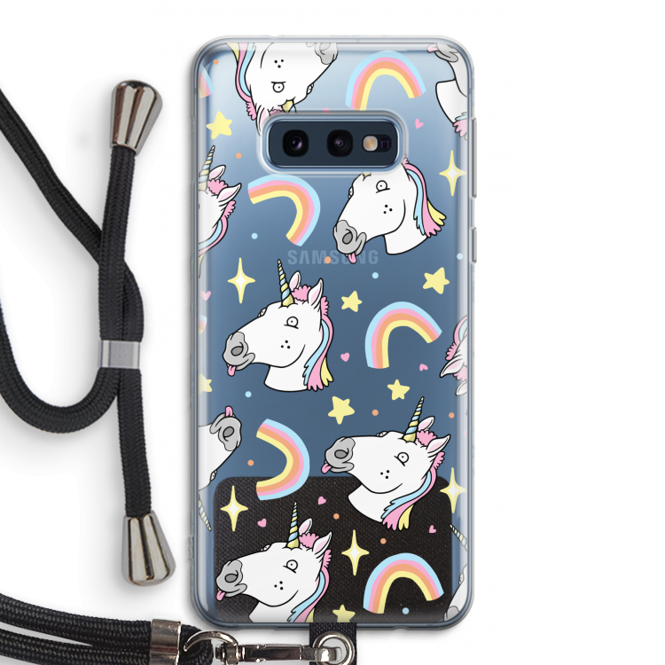 Rainbow Unicorn: Samsung Galaxy S10e Transparant Hoesje met koord