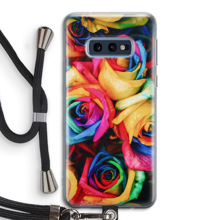 Neon bloemen: Samsung Galaxy S10e Transparant Hoesje met koord