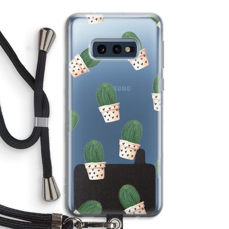 Cactusprint roze: Samsung Galaxy S10e Transparant Hoesje met koord