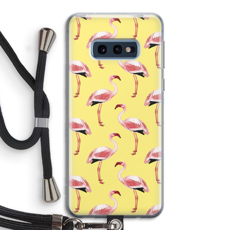 Flamingo's geel: Samsung Galaxy S10e Transparant Hoesje met koord