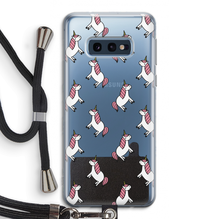 Eenhoorns overal: Samsung Galaxy S10e Transparant Hoesje met koord