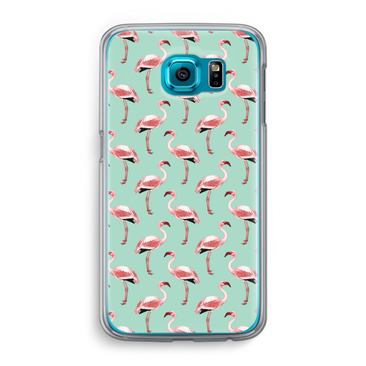 Flamingoprint groen: Samsung Galaxy S6 Transparant Hoesje