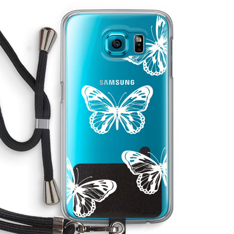 White butterfly: Samsung Galaxy S6 Transparant Hoesje met koord