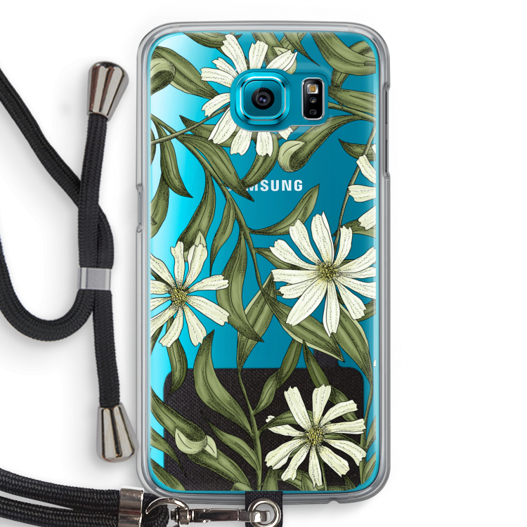Wit bloemenpatroon: Samsung Galaxy S6 Transparant Hoesje met koord