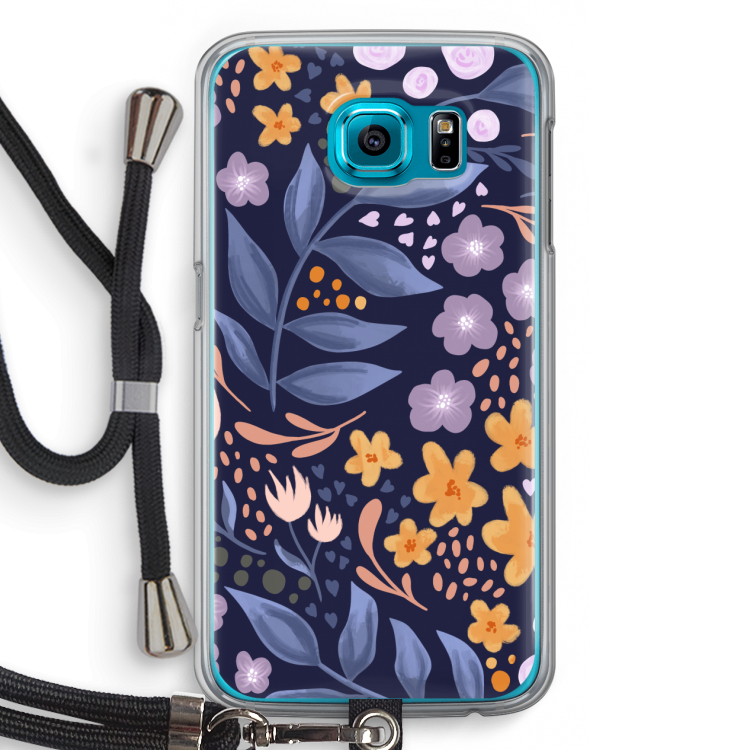 Flowers with blue leaves: Samsung Galaxy S6 Transparant Hoesje met koord