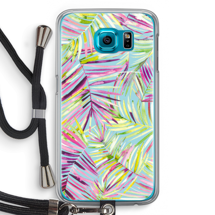 Tropical Palms Blue: Samsung Galaxy S6 Transparant Hoesje met koord