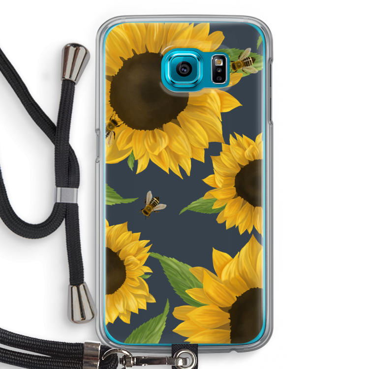 Sunflower and bees: Samsung Galaxy S6 Transparant Hoesje met koord
