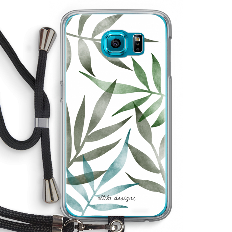 Tropical watercolor leaves: Samsung Galaxy S6 Transparant Hoesje met koord