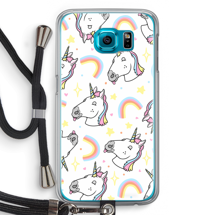 Rainbow Unicorn: Samsung Galaxy S6 Transparant Hoesje met koord
