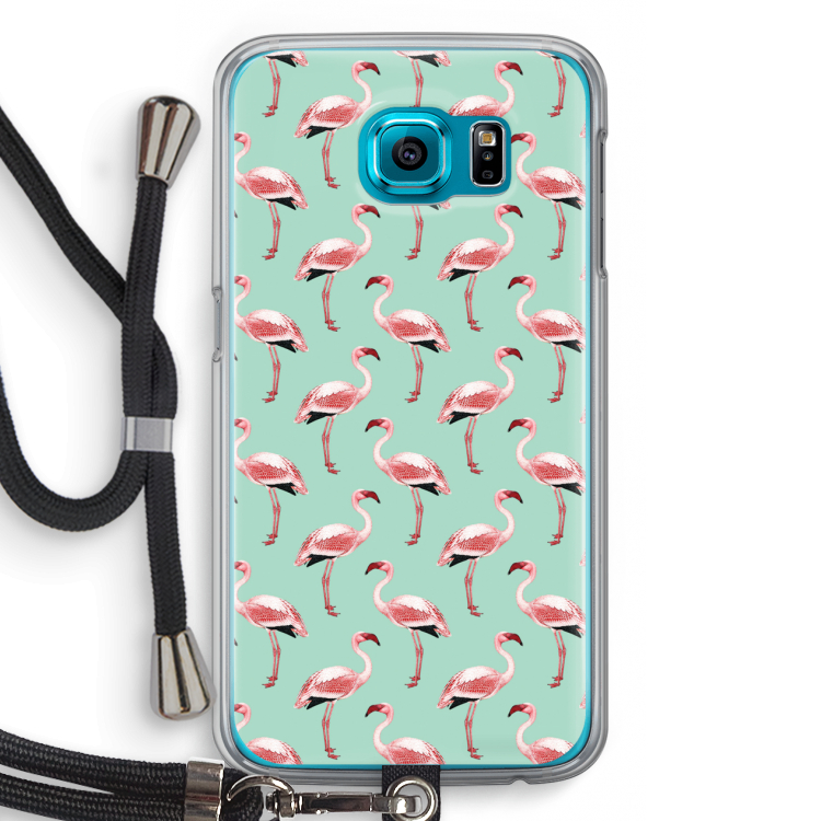Flamingoprint groen: Samsung Galaxy S6 Transparant Hoesje met koord