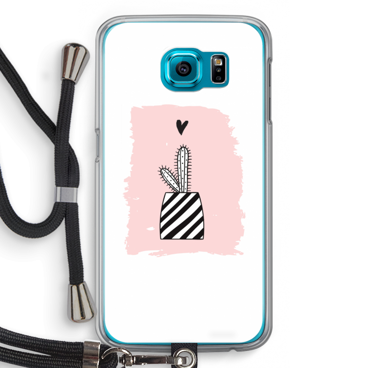 Zwart-wit cactus: Samsung Galaxy S6 Transparant Hoesje met koord