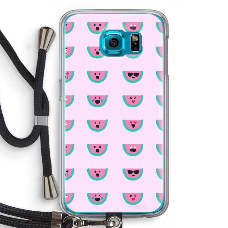 Smiley watermeloenprint: Samsung Galaxy S6 Transparant Hoesje met koord