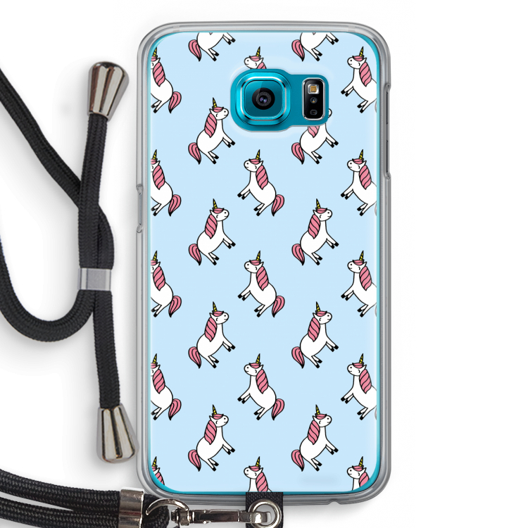 Eenhoorns overal: Samsung Galaxy S6 Transparant Hoesje met koord
