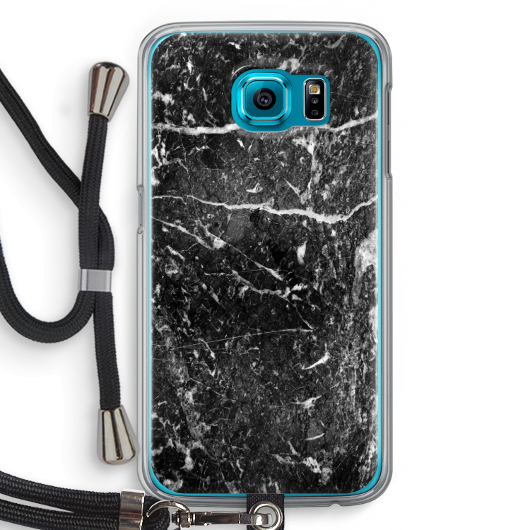 Zwart marmer: Samsung Galaxy S6 Transparant Hoesje met koord