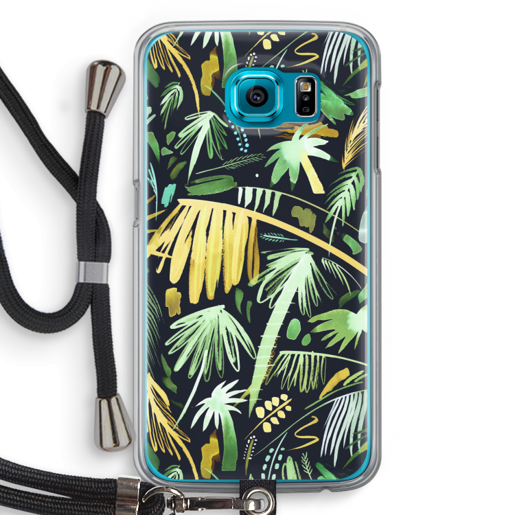 Tropical Palms Dark: Samsung Galaxy S6 Transparant Hoesje met koord