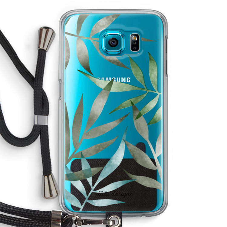 Tropical watercolor leaves: Samsung Galaxy S6 Transparant Hoesje met koord