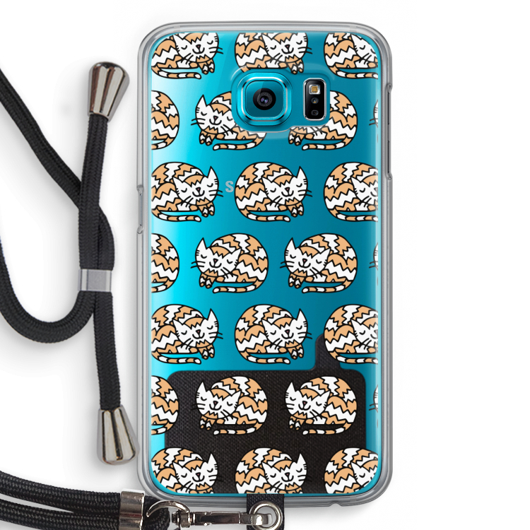 Slapende poes: Samsung Galaxy S6 Transparant Hoesje met koord