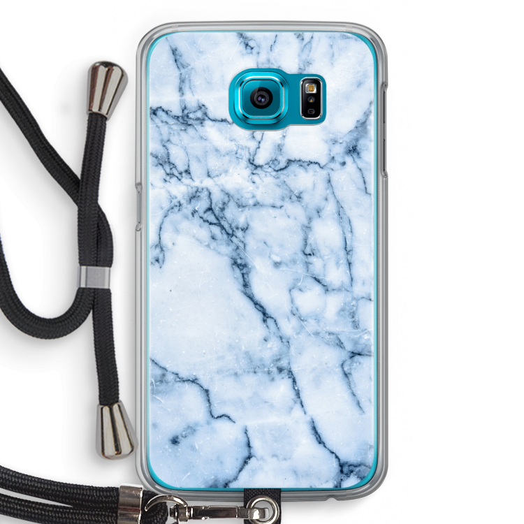 Blauw marmer: Samsung Galaxy S6 Transparant Hoesje met koord