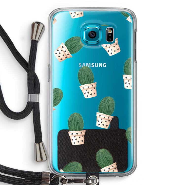 Cactusprint roze: Samsung Galaxy S6 Transparant Hoesje met koord