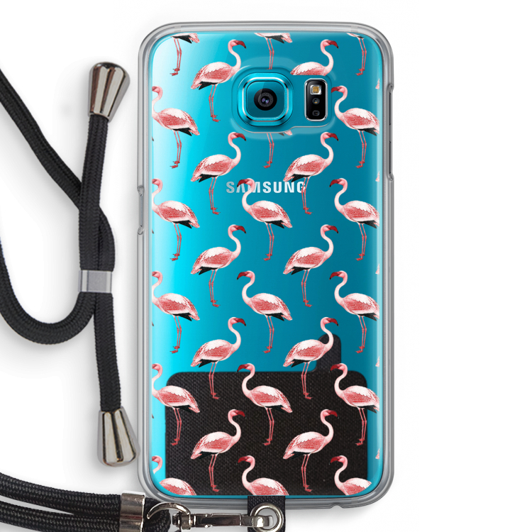 Flamingoprint groen: Samsung Galaxy S6 Transparant Hoesje met koord