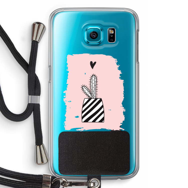 Zwart-wit cactus: Samsung Galaxy S6 Transparant Hoesje met koord