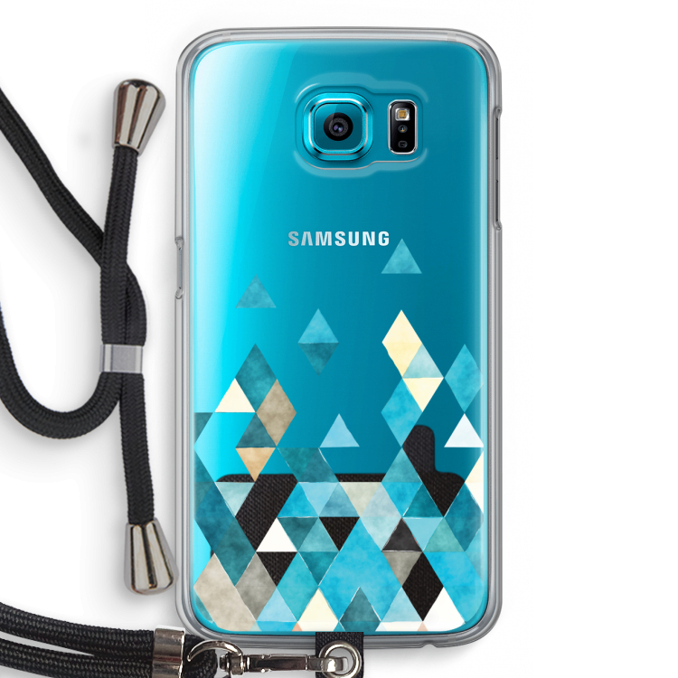 Gekleurde driehoekjes blauw: Samsung Galaxy S6 Transparant Hoesje met koord