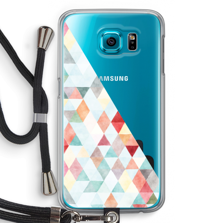 Gekleurde driehoekjes pastel: Samsung Galaxy S6 Transparant Hoesje met koord