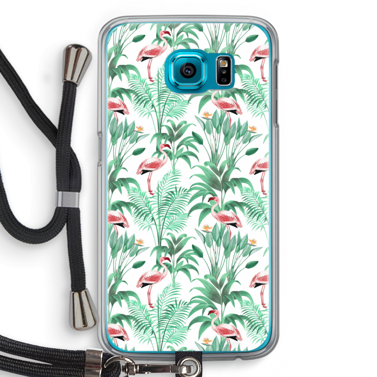 Flamingo bladeren: Samsung Galaxy S6 Transparant Hoesje met koord