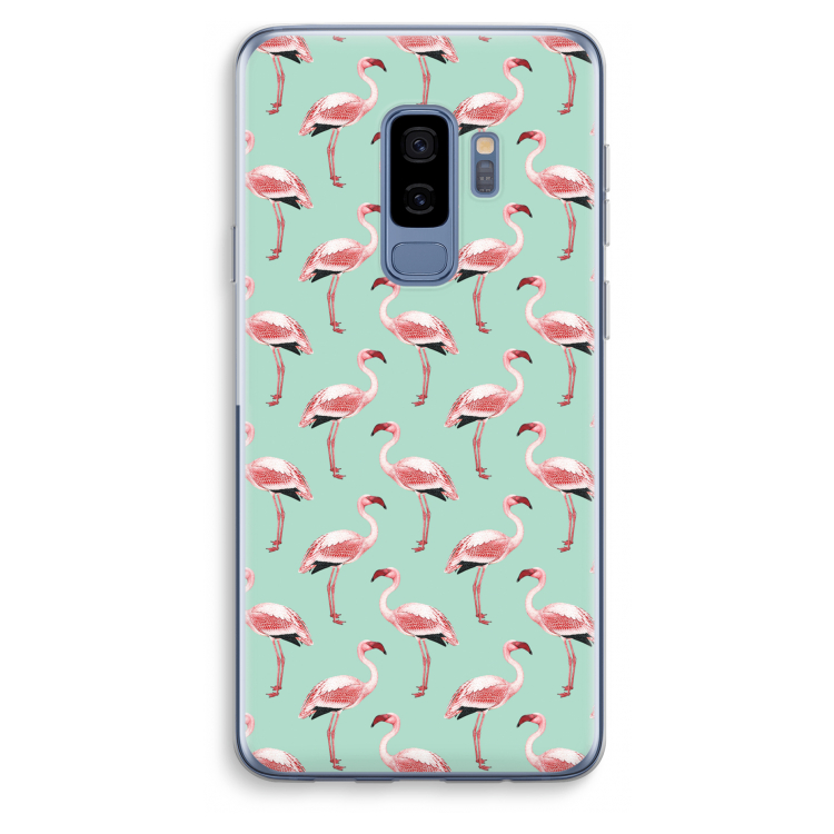Flamingoprint groen: Samsung Galaxy S9 Plus Transparant Hoesje