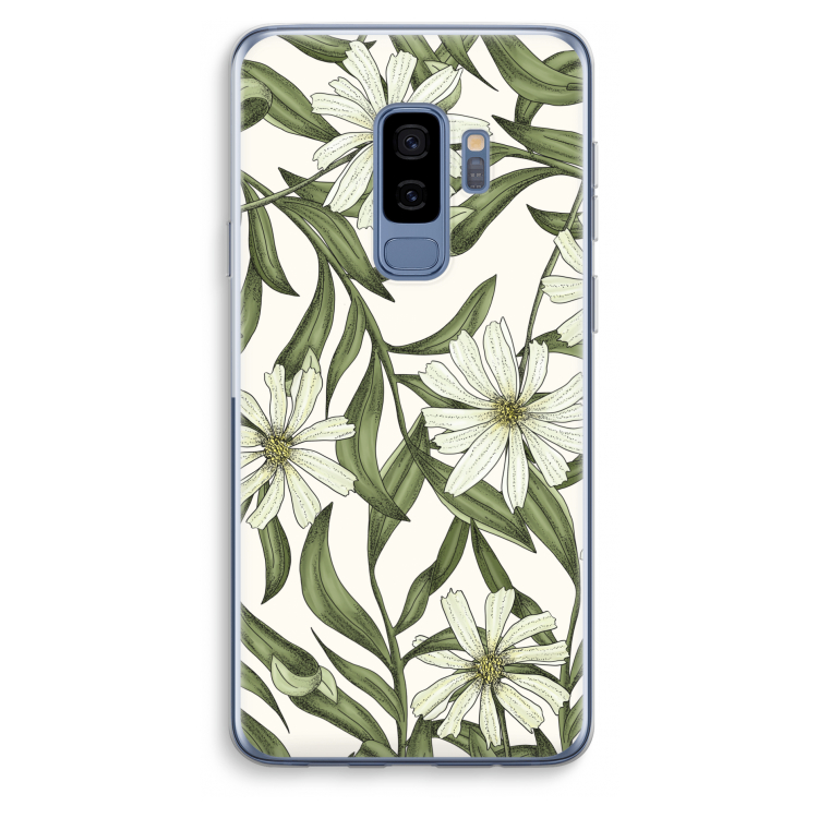 Wit bloemenpatroon: Samsung Galaxy S9 Plus Transparant Hoesje