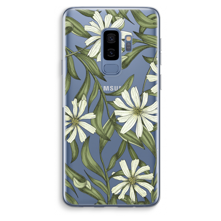 Wit bloemenpatroon: Samsung Galaxy S9 Plus Transparant Hoesje
