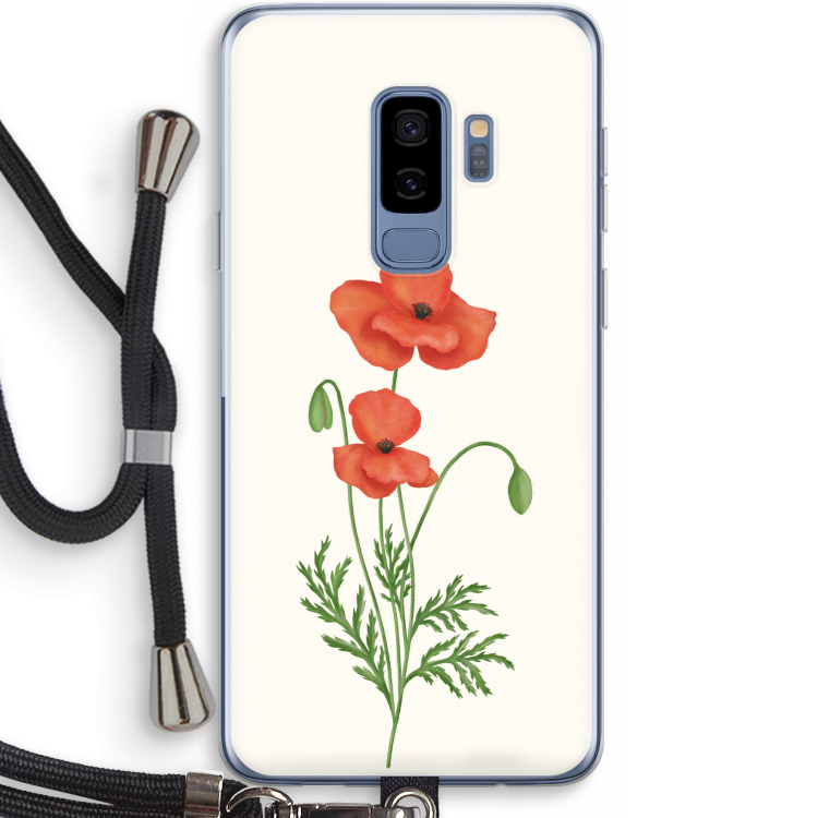 Red poppy: Samsung Galaxy S9 Plus Transparant Hoesje met koord
