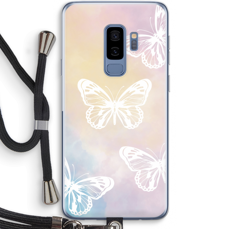 White butterfly: Samsung Galaxy S9 Plus Transparant Hoesje met koord