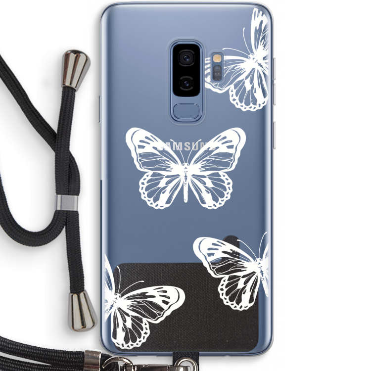 White butterfly: Samsung Galaxy S9 Plus Transparant Hoesje met koord