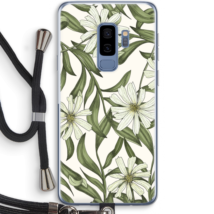 Wit bloemenpatroon: Samsung Galaxy S9 Plus Transparant Hoesje met koord