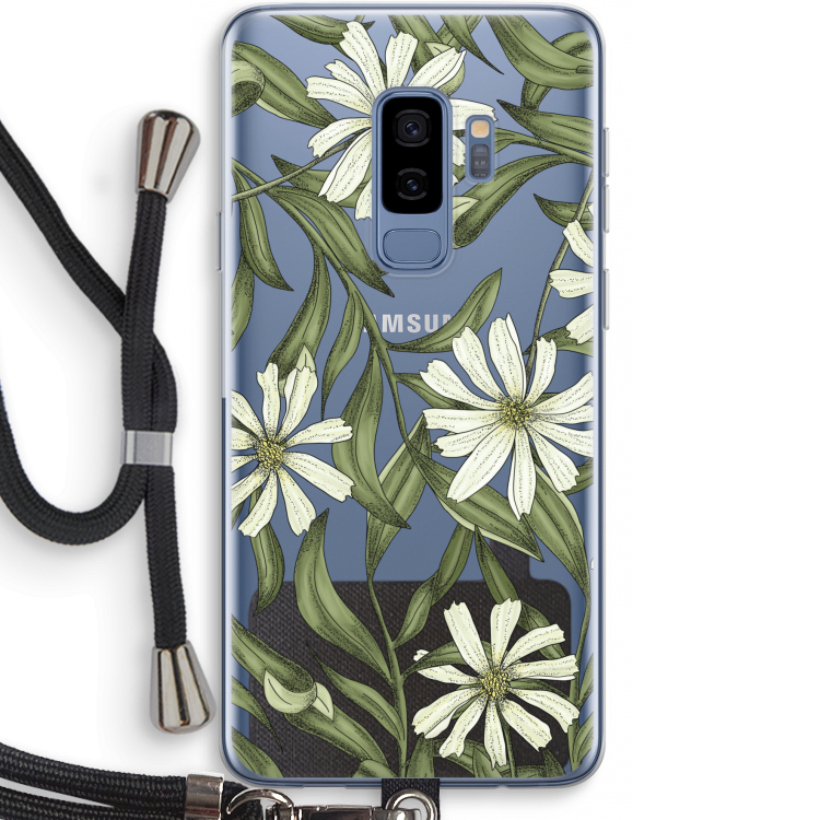 Wit bloemenpatroon: Samsung Galaxy S9 Plus Transparant Hoesje met koord