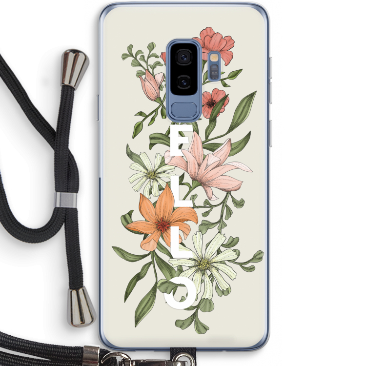 Hello bloemen: Samsung Galaxy S9 Plus Transparant Hoesje met koord