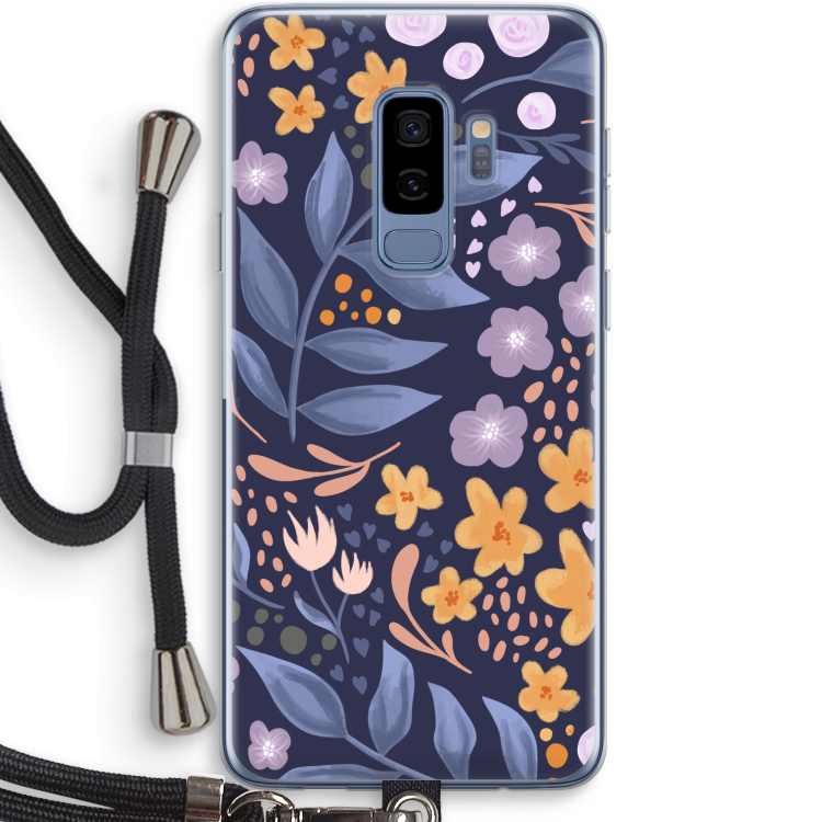 Flowers with blue leaves: Samsung Galaxy S9 Plus Transparant Hoesje met koord