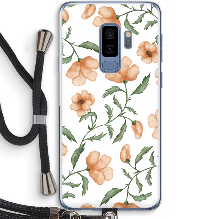 Peachy flowers: Samsung Galaxy S9 Plus Transparant Hoesje met koord