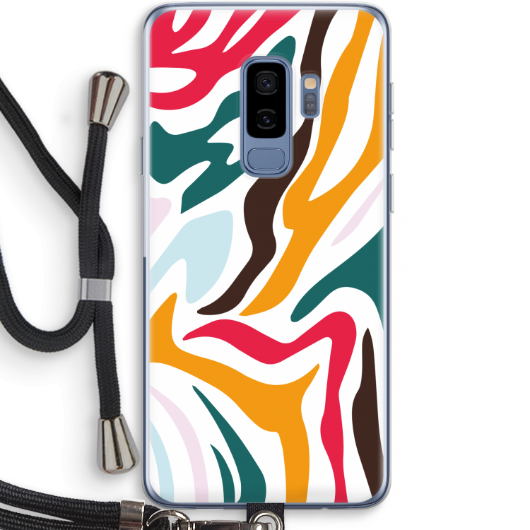 Colored Zebra: Samsung Galaxy S9 Plus Transparant Hoesje met koord