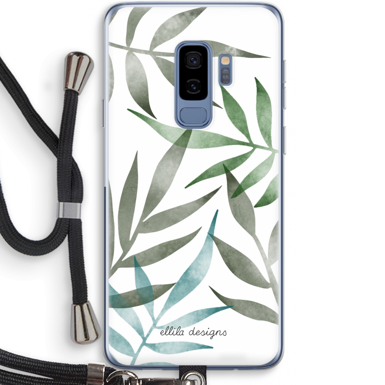 Tropical watercolor leaves: Samsung Galaxy S9 Plus Transparant Hoesje met koord