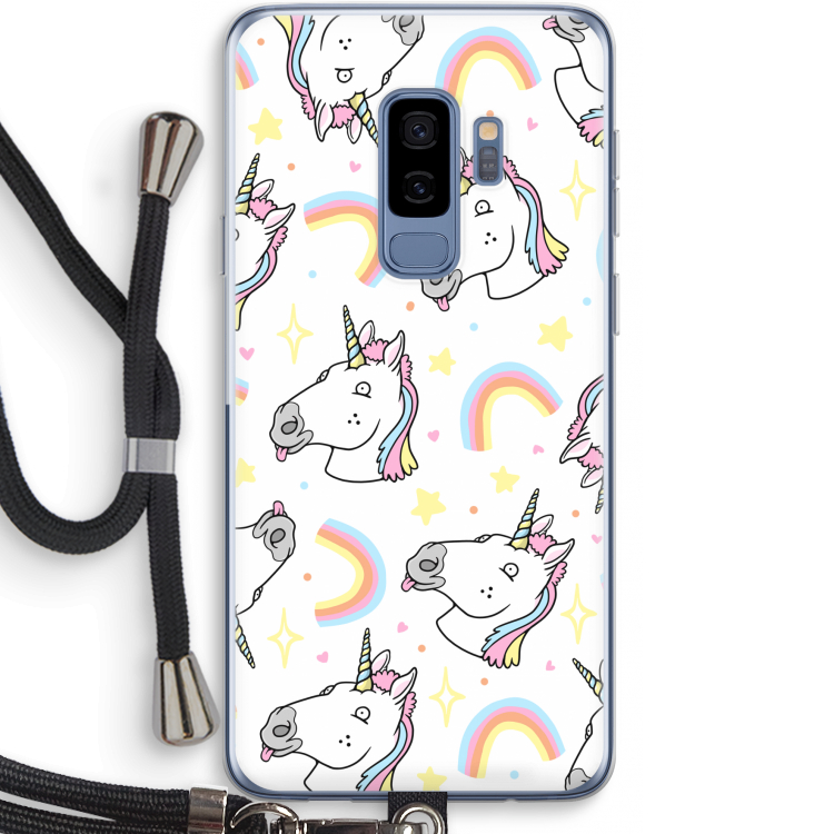 Rainbow Unicorn: Samsung Galaxy S9 Plus Transparant Hoesje met koord