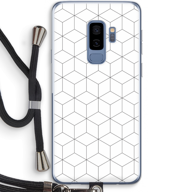Zwart-witte kubussen: Samsung Galaxy S9 Plus Transparant Hoesje met koord