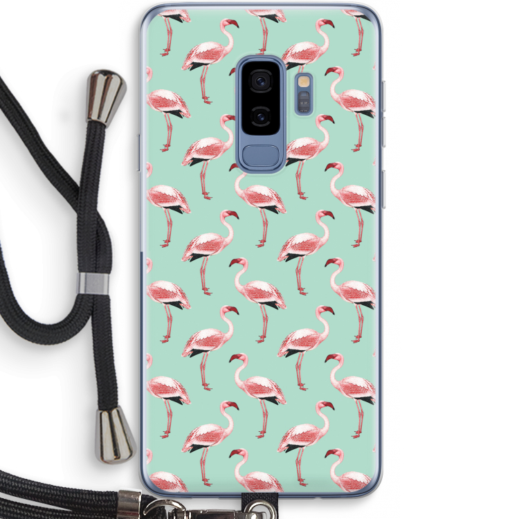 Flamingoprint groen: Samsung Galaxy S9 Plus Transparant Hoesje met koord