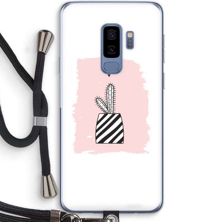 Zwart-wit cactus: Samsung Galaxy S9 Plus Transparant Hoesje met koord