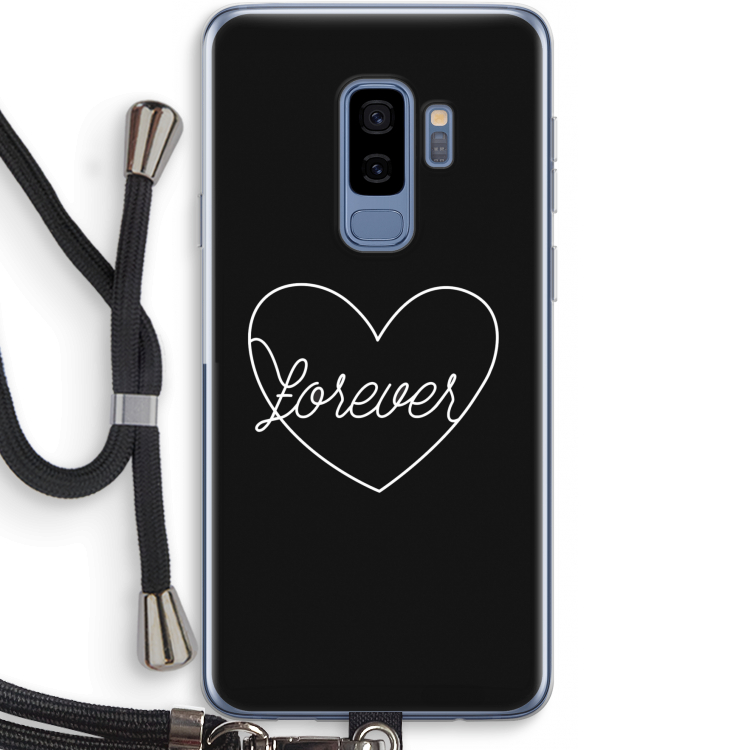 Forever heart black: Samsung Galaxy S9 Plus Transparant Hoesje met koord
