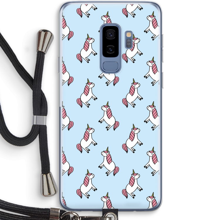 Eenhoorns overal: Samsung Galaxy S9 Plus Transparant Hoesje met koord