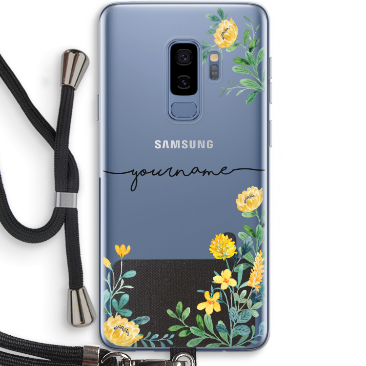 Gele bloemen: Samsung Galaxy S9 Plus Transparant Hoesje met koord